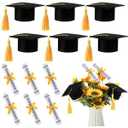  Black and Gold Graduation Centerpiece Sticks Felt Graduation Scroll Diploma and Grad Cap with Tassel Decor 2026 Table Toppers Centerpiece Party Supplies for Grad Party Decorations