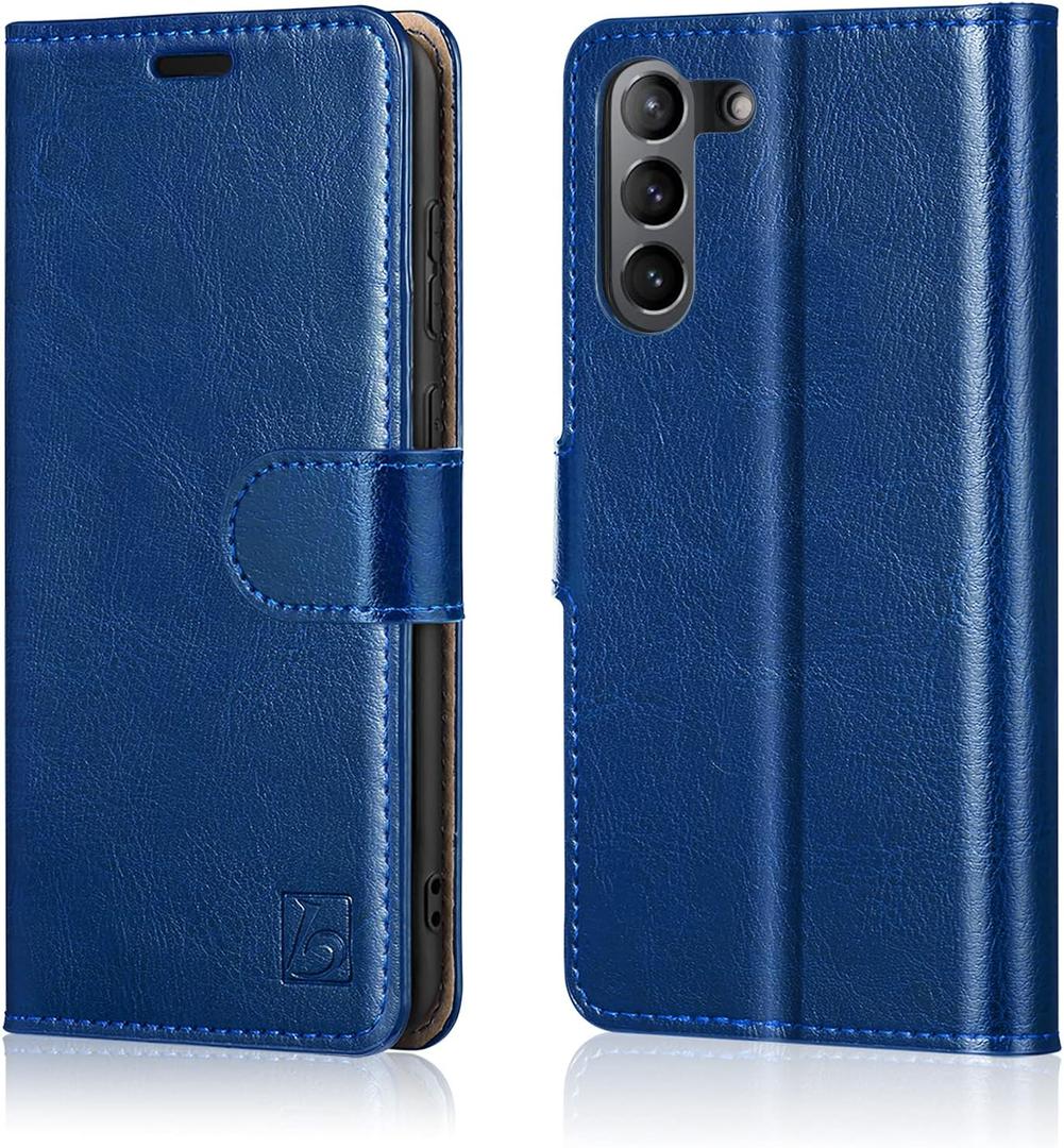 Belemay Compatible with Galaxy S21 FE 5G Wallet Case (6.4 inch) Premium Leather Flip Case [RFID Blocking] Card Holder [Undetachable Interior Shell] Magnetic Folio Folding Cover for Men Women, Blue