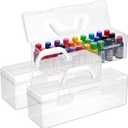 3 Pcs Acrylic Paint Storage Box - 30 Bottles Capacity Portable Craft Paint Storage Organizer for 2 fl. oz Paints | Clear Plastic Organizer with Handle