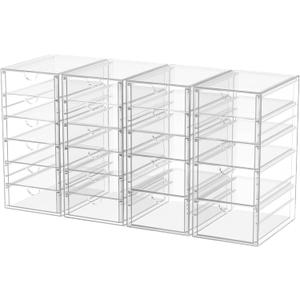 Desk Organizers And Accessories With 22 Drawers, 4 Pack Office Desktop Drawers, Plastic Makeup Organizer Containers Bins With Drawers Desk Organization, Bathroom Organizers Storage Case Box Cube