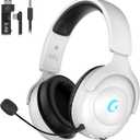 Wireless Gaming Headset for PS5/PS4,PC,Switch,Mac, 2.4GHz Gaming Headset with Mic, 45H Battery, Surround Sound, Noise Cancelling Over Ear Headphones Bluetooth 5.3, for Xbox Needs 3.5mm Cable - White