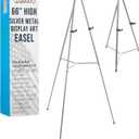 U.S. Art Supply 66" High Gallery Silver Metal Display Easel - Large Adjustable Height Portable Easel Stand, Sign Display, Holds 25 lbs - Floor & Tabletop Easels, Painting Stand