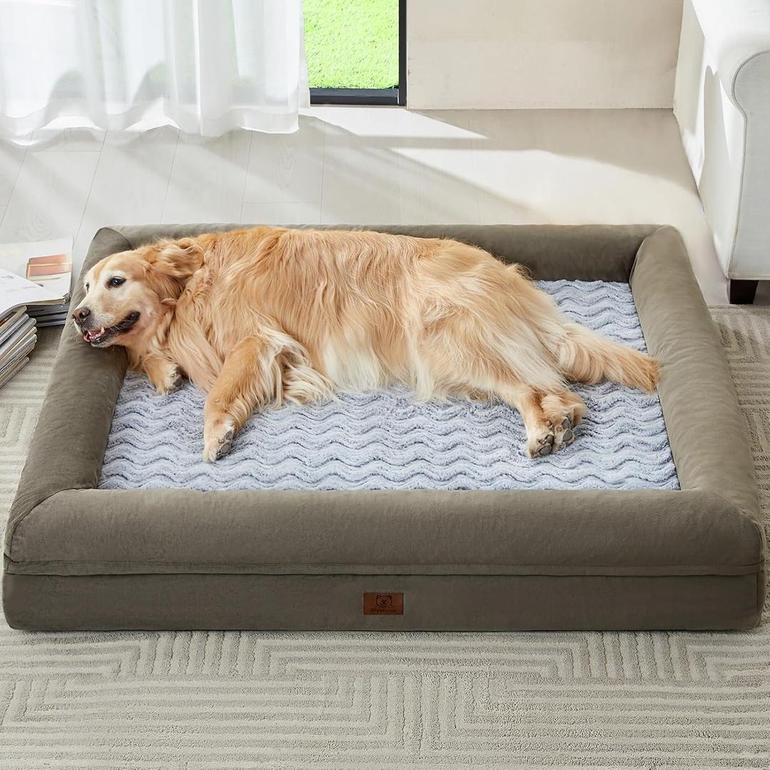 WNPETHOME XXXL Big Dog Bed, Washable Dog Couch with Removable Waterproof Cover, Orthopedic Large Pet Sofa Bed with Bolster Sides for Sleeping (Dark Green)