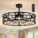 Fanbulous 30" Fandelier Caged Ceiling Fans with Lights and Remote, Black
