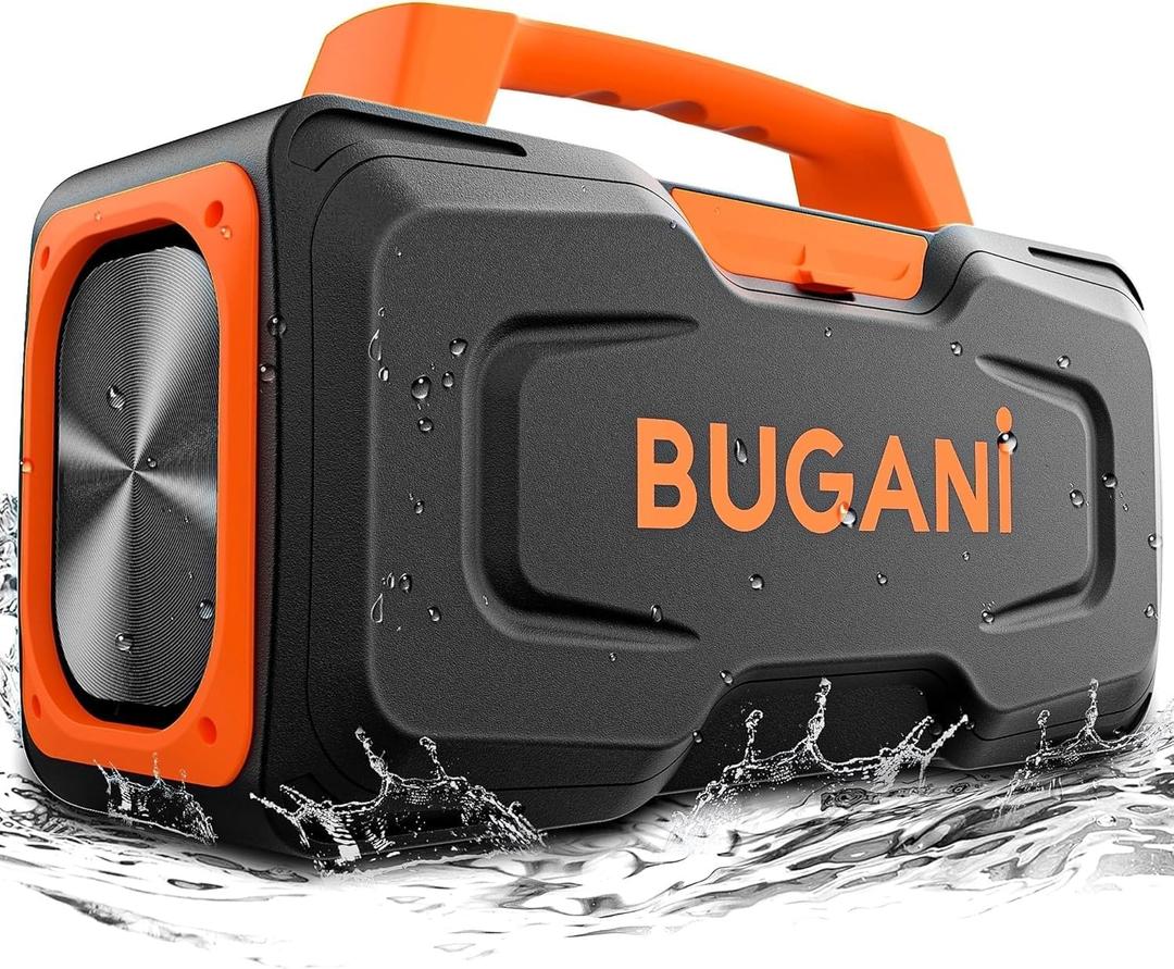 BUGANI Bluetooth Speaker, 80W Powerful Portable Wireless Speaker IPX7 Waterproof, Outdoor Loud Speakers with Handle 24H Playtime, Support Microphone AUX USB Suitable for Party, Pool, Singing (Orange)