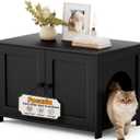 Fecuria Cat Litter Box Enclosure Furniture Dog Proof, Hidden Kitty Washroom Cabinet Low Entry, Wooden Cat Boxes Enclosure Odor Control for Home, Farmhouse Style Decorative TV Stand with Storage, Black