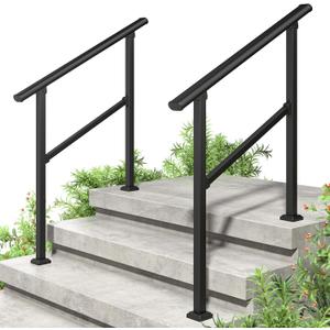 ROOMTEC 2 Pack 3 Step Handrails for Outdoor Steps, Safety Outdoor Handrails for Exterior Steps, Black Stair Railing Kit (2-3 Steps Handrail)