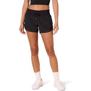 Amazon Essentials Women's Regular-Fit Athletic Ruched Waistband Woven Running Shorts (Large, Black)