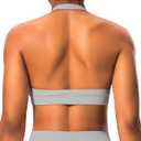 Comper Halter Sports Bras for Women Backless Workout Bra Seamless Open Back Strappy Yoga Bra Crop Top with Removable Cups (Gray, S)