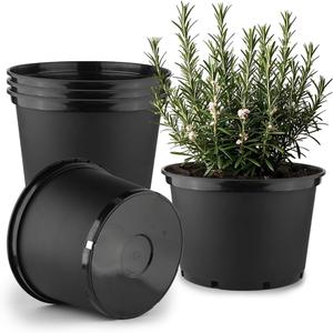RooTrimmer 10 Gallon Plastic Nursery Pots, 16 Inch Round Plant Pots with Drainage Holes, 5 Pack Large Garden Flower Pots for Outdoor Indoor Plants, Gardening Gifts for Women, Black