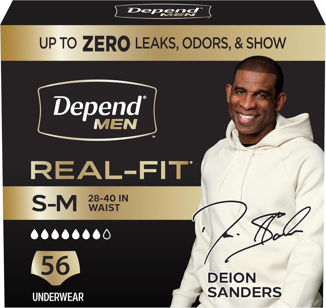 Depend Real Fit Adult Diapers, Incontinence Underwear for Men, Disposable, Maximum Absorbency, Small/Medium, Grey, 56 Count (2 Packs of 28),  (Gray)