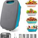 Gintan Collapsible Camping Cutting Board, 9-in-1 Chopping Board with Colander, Kitchen Vegetable Washing Basket for Camping, Camping Gifts Camping Accessories for RV Campers (Blue+Grey)