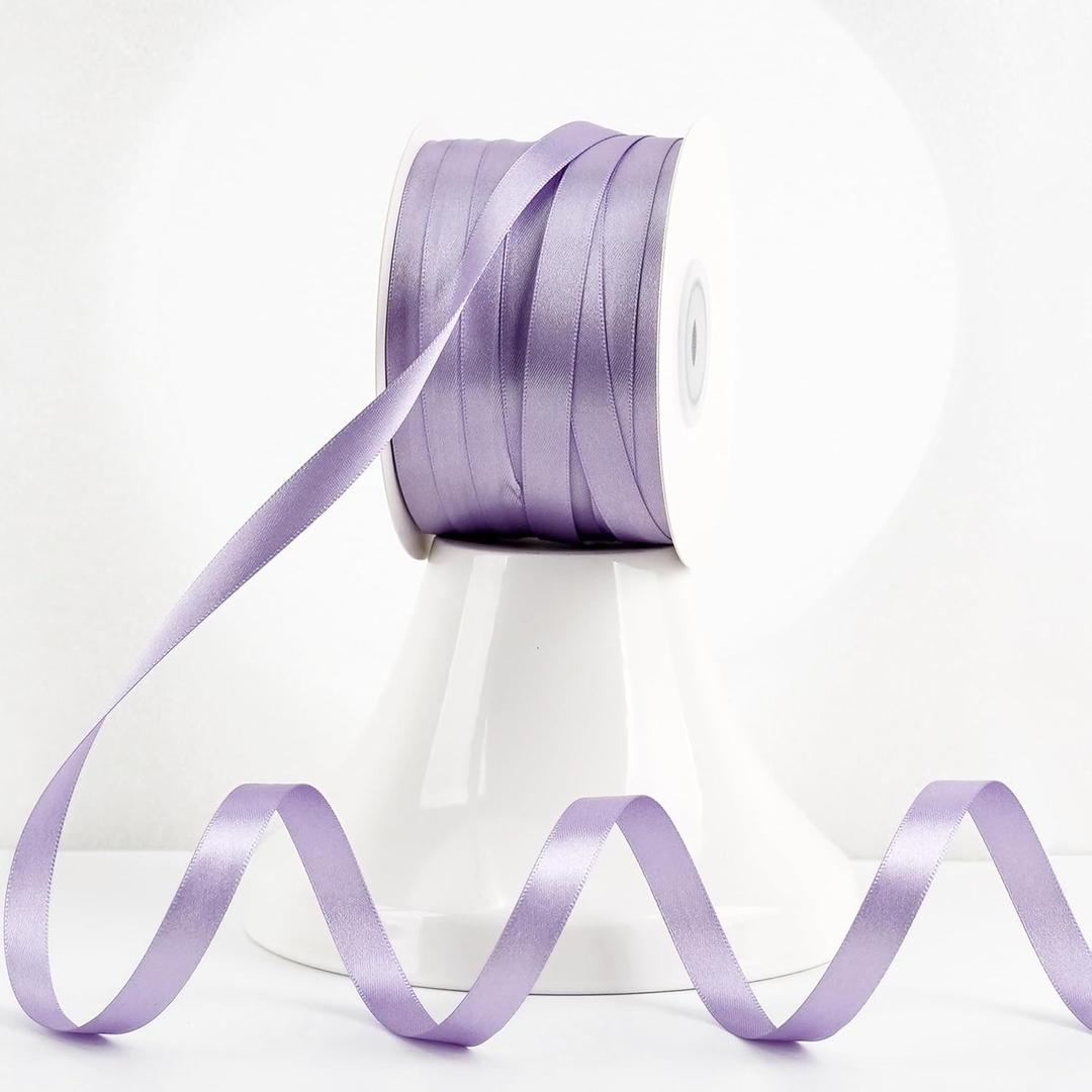 MEEDEE Satin Lavender Ribbon 3/8 Inch Lux Double Sided Lilac Satin 100 Yards Roll Thin Purple Ribbon for Gift Wrapping, Party Supply, Birthday, Baby Shower, Wedding, DIY Crafts, Festival Supplies