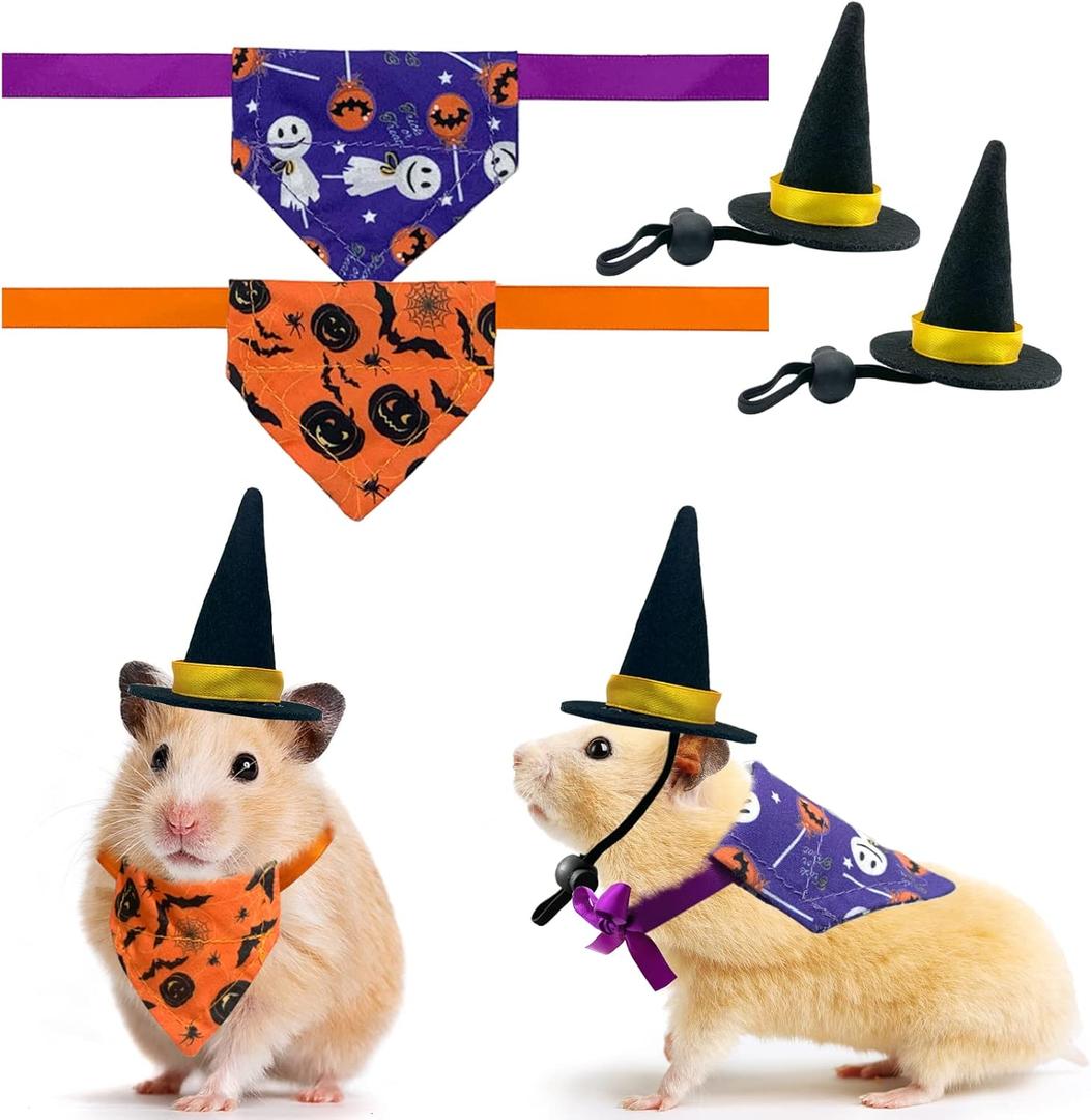 Halloween Guinea Pigs Wizard Hat Bandanas Costume Rabbit Triangular Scarf Black Orange Pumpkin Spider Bat Devil for Small Animals Bunny Sugar Glider Holiday Party S