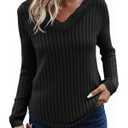 Tankaneo Womens Lace V Neck Tunic Tops Long Sleeve Ribbed Knit Shirts Fall Casual Basic Tees M, Black