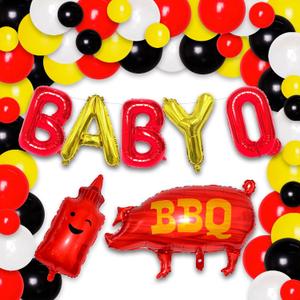 58-Pcs Baby Q Baby Shower Decorations - Red Balloons, Pig Theme, Barbecue Occasion, Women's Department, Unisex Durable Materials