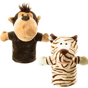 Animal Hand Puppets Set for Kids & Adults - 12.5" Premium Quality Soft Plush Toys with Movable Mouths - Perfect for Storytelling, Teaching, Preschool, Role-Play - Durable, Vibrant, Educational Puppets (Monkey and Tiger)