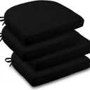 downluxe Indoor Chair Cushions for Dining Chairs, Soft and Comfortable Textured Foam Kitchen Chair Pads with Ties and Non-Slip Backing, 16" x 16" x 2", Black, 4 Pack