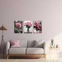 ZQQART Pink Rose Wall Art 3 PCS Bloom Pink Flower Canvas Prints Rustic Black and White Pink Floral Painting for Girls Room Wall Decor (Pink16.00" x 24.00" x 3)