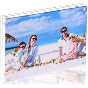 1Pack Acrylic Picture Frame,5x7 Clear Double Sided Photo Frame,Magnetic Photo Frames Desktop Display Family Baby Friends or Pet Dog Picture with Support Stand and Gift Boxes