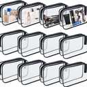12 Pieces Clear Makeup Bags, TSA Approved Toiletry Bag for Travel, PVC Transparent Cosmetic Pouch with Zipper, Waterproof Vinyl Plastic Organizer Case for Vacation Bathroom (Medium) (EXP 07/10/26)