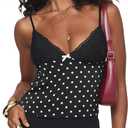Women Y2K Cami Tops Leopard Sleeveless Spaghetti Strap Tank Top Sexy Lace V Neck Crop Top Going Out (Small, Black)