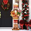 Winter Snowman Porch Sign Wooden Porch Decor Winter Christmas Nutcracker Snowman Front Door Welcome Standing Sign for Xmas Farmhouse Outdoor Yard Wall Hanging Decorations(40 Inch,Nutcracker)