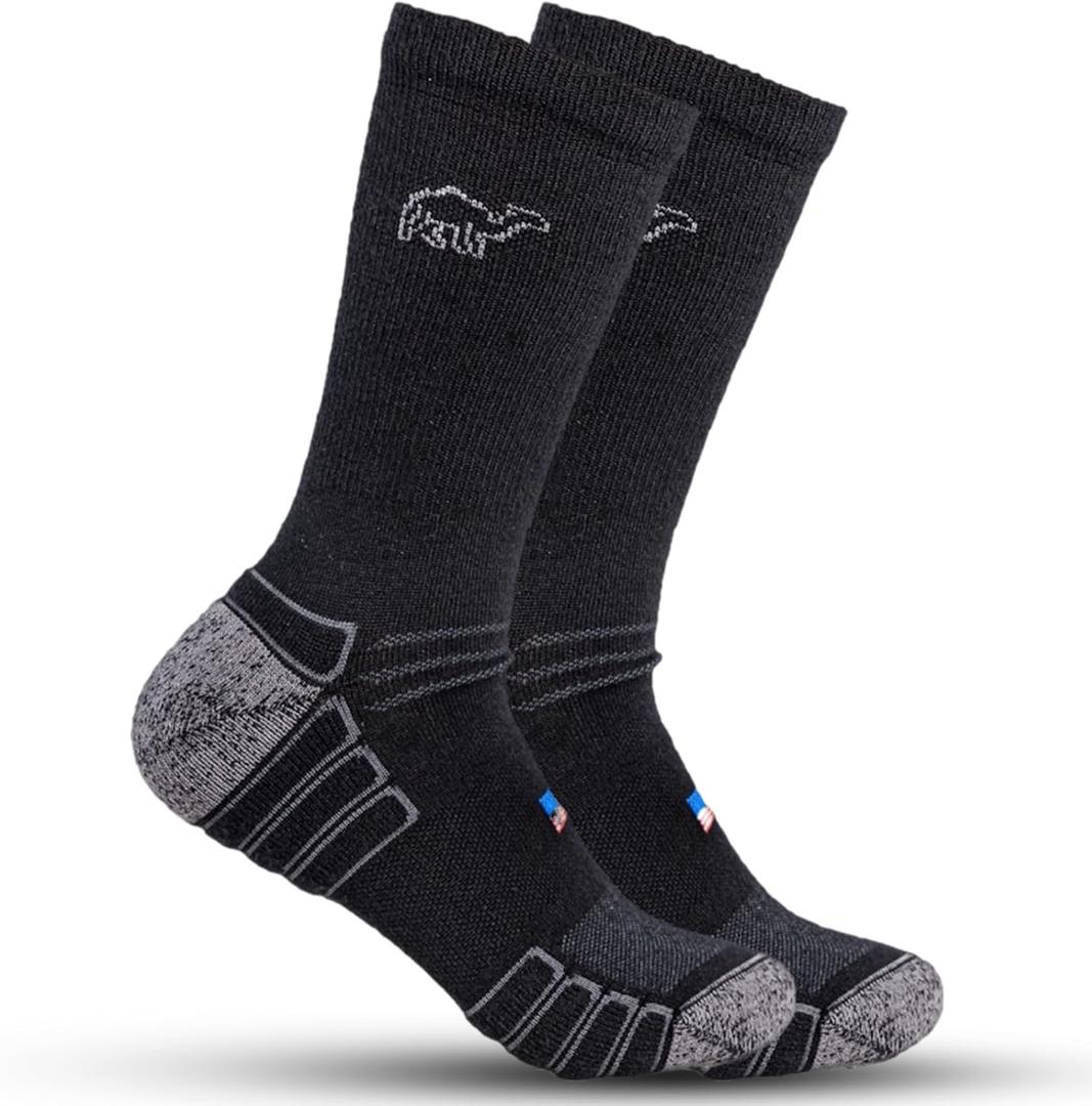 Crew Work Socks Sweat-Wicking, Durable Wool Socks for Long Shifts Up to 8" Boots Made in USA (Black)