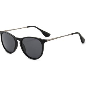 SUNGAIT Vintage Round Sunglasses for Women Men Classic Retro Designer Style (01 Black Frame (Matte Finish)/Polarized Gray Lens)