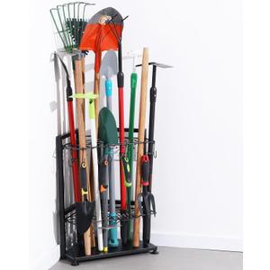 Garden Tool Organizer for Corner,Yard Tools Rack for Garage Storage Organization,Garage Tool Holder Free Standing No Mount.Heavy Duty and Solid Metal for Indoor and Outdoor Use.