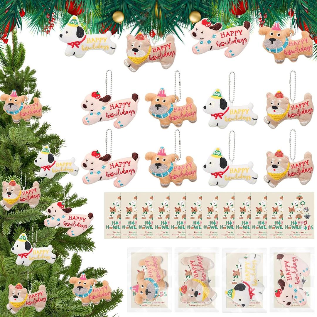 Soulchen Dog Christmas Gifts Bulk Dog Christmas Keychains with Cards Puppy Tree Ornaments Coworkers Appreciation Gift