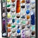 Rock Display Case Adjustable Acrylic Display Case with Mirrored Crystal Organizer for Collectible, Mineral Crystal, Stones, Wall Mountable, Magnetic Door (Clear, 56 Grids)