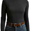 Women's Turtleneck Long Sleeve Shirts Slim Fitted Based Thermal Underwear Lightweight Active Shirt Fall Clothes 2025, Size S (Black)