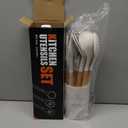 oannao Silicone Cooking Utensils Set - 446F Heat Resistant Silicone Kitchen Utensils for Cooking,Kitchen Utensil Spatula Set w Wooden Handles and Holder for Non-Stick Cookware (Cream White)