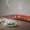 KR. LIF Lotus Incense Holder & Burner, Agarbatti Stand, Detachable Lotus Leaf Incense Tray, Ash Catcher for Altar, Sage & Palo Santo, Ceramic
