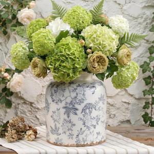 Gray Peach Blossom Chinoiserie Vase, 6.2” Crackle Glaze Ceramic Vase, Hand-Painted Vintage Floral Vase with Distressed Rim, Antique Style Decor for Bookshelf, Tabletop (Gray, 6.2”)