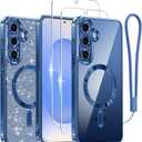 Meifigno Case Designed for Samsung Galaxy S25 Plus 6.7 inch, [Compatible with MagSafe] [2X HD Screen Protectors] [Glitter Card & Wrist Strap] Full Lens Protection Case for Galaxy S25 Plus, Navy | 6.7 inch, for Galaxy S25 Plus