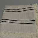 AELS 20x20 Decorative Farmhouse Linen Throw Pillow Covers with Fringe, Boho Textured Pillow Case, Set of 2, Beige with White & Black Stitch Yarn Dyed Stripe Cushion Cover for Sofa Couch (Cover ONLY)