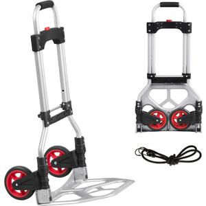 LEADALLWAY Dolly Cart Folding Hand Truck and Dolly,Steel Portable Cart with Telescoping Handle and Nylon+Rubber Wheels 180 lbs Capacity