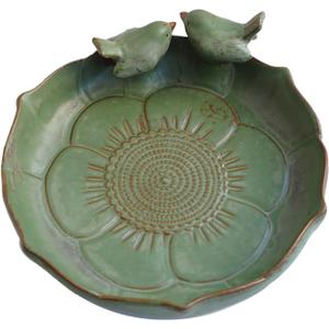 Moss Green 9.45 Inch Ceramic Heavy Duty Wild Bird Bath Bowl or Feeder for Outdoor Garden, Bowl Only