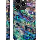 Compatible with iPhone 16 Pro Case - Dual-Layer Protection, Hard Shell with Silicone Interior,Slim Scratch Resistant Shockproof for Woman Men - Blue Abalone Mollusk Shell Patten