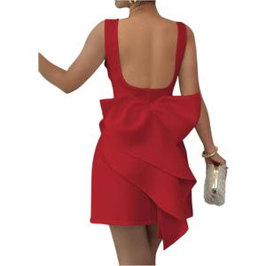 SOLY HUX Women's Mini Dress Bow Backless Sleeveless Round Neck Party Dresses (Medium)