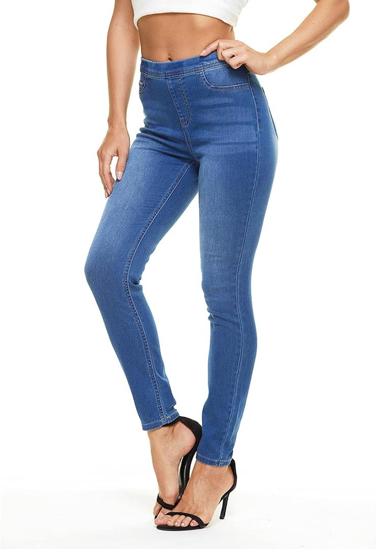 LICTZNEE Jeggings for Women High Waist, Stretchy Jeans Slim Fit Leg Pull on Jean with Pockets, Soft Breathable Cotton Blend (Large)