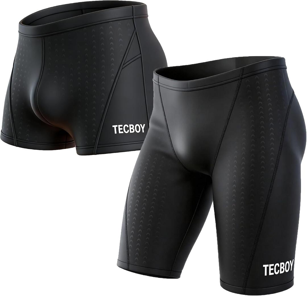 Swim Jammers for Men Competition Training Swimsuit Mens Athletic Swimwear Jammer Bathing Suit Short Pant Tech Tri Black Large
