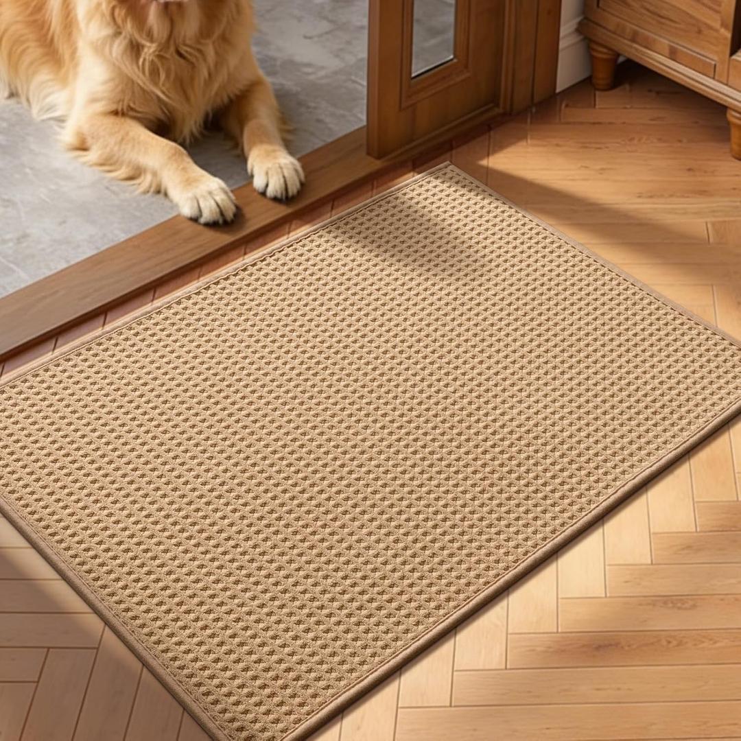 YIHOUSE Indoor Door Mat 20" x 32", Non-Slip Washable Entryway Mat, Dirt Trapper Absorbent Entrance Mat, Low Profile Floor Mat for Front/Back Door, Entryway, Khaki ﻿