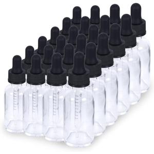1 oz Dropper Bottle 24 Pack Clear Glass Boston Bottles 30ml with Eye Droppers Black Caps for Essential Oils, Perfume, Leak Proof Travel Bottles for Liquids