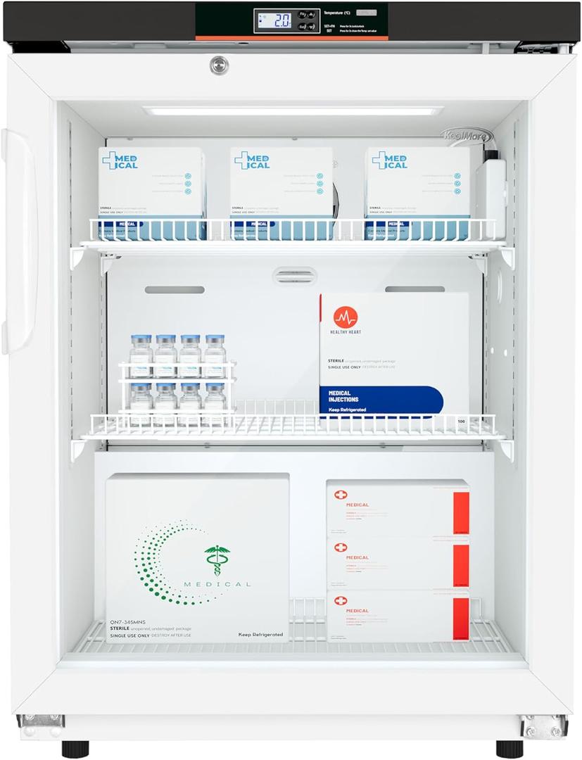 KoolMore 4.5 cu ft Countertop Medical Pharmacy Refrigerator with Emergency Backup Battery for Temperature Display and Alarm in White, UL Listed (KM-PHR-45C)