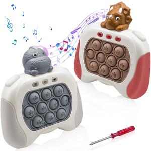 Upgraded 2 Pack Fast Push Pop Game Light Up Fidget Toy for Kids Ages 3-12 Quick Push Bubble Pop Puzzle Games Handheld Pocket Game Sensory Toys Gifts for Kids 3 4 5 6 7 8+ Years Old Boys Girls Teens, Dinosaur 2 