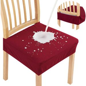 Smiry Waterproof Seat Covers for Dining Room Chairs Set of 8, Stretch Jacquard Removable Washable Chair Seat Slipcovers Protector, No Rear Covers, Wine Red Smiry Waterproof Seat Covers for Dining Room Chairs Set of 8, Stretch Jacquard Removable Washable Chair Seat Slipcovers Protector, No Rear Covers, Wine Red