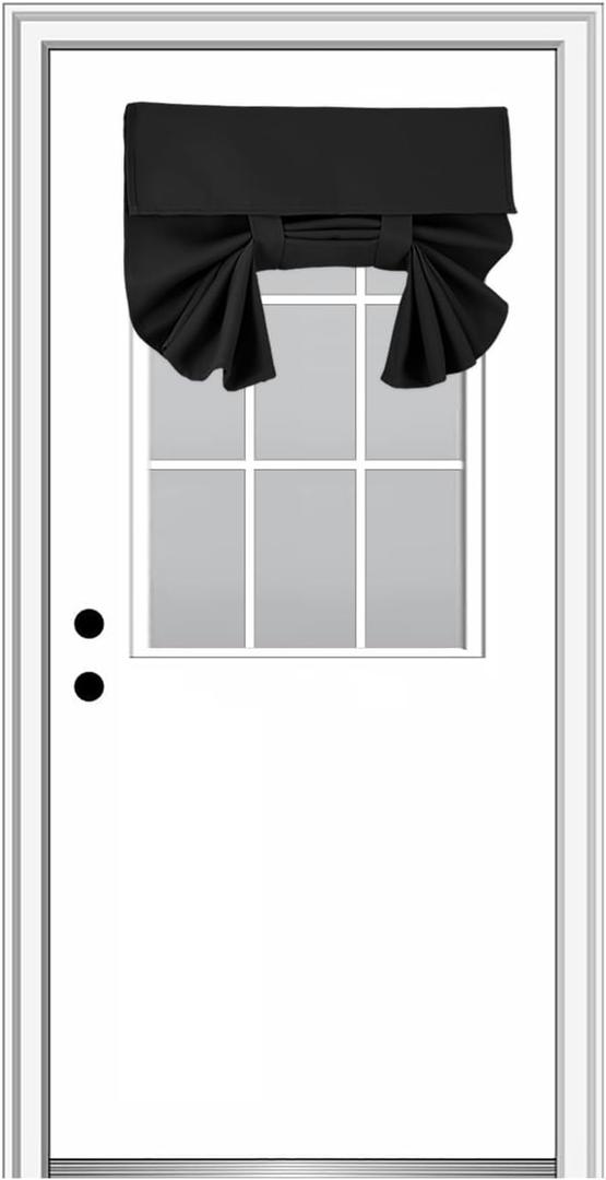 100% Blackout French Door Curtains, Wrinkle Free, Room Darkening, Blocks Light and Heat Through Glass. Drill-Free Easy Installed Door Window Curtains. (Black,1 Panel, 26"x 42")